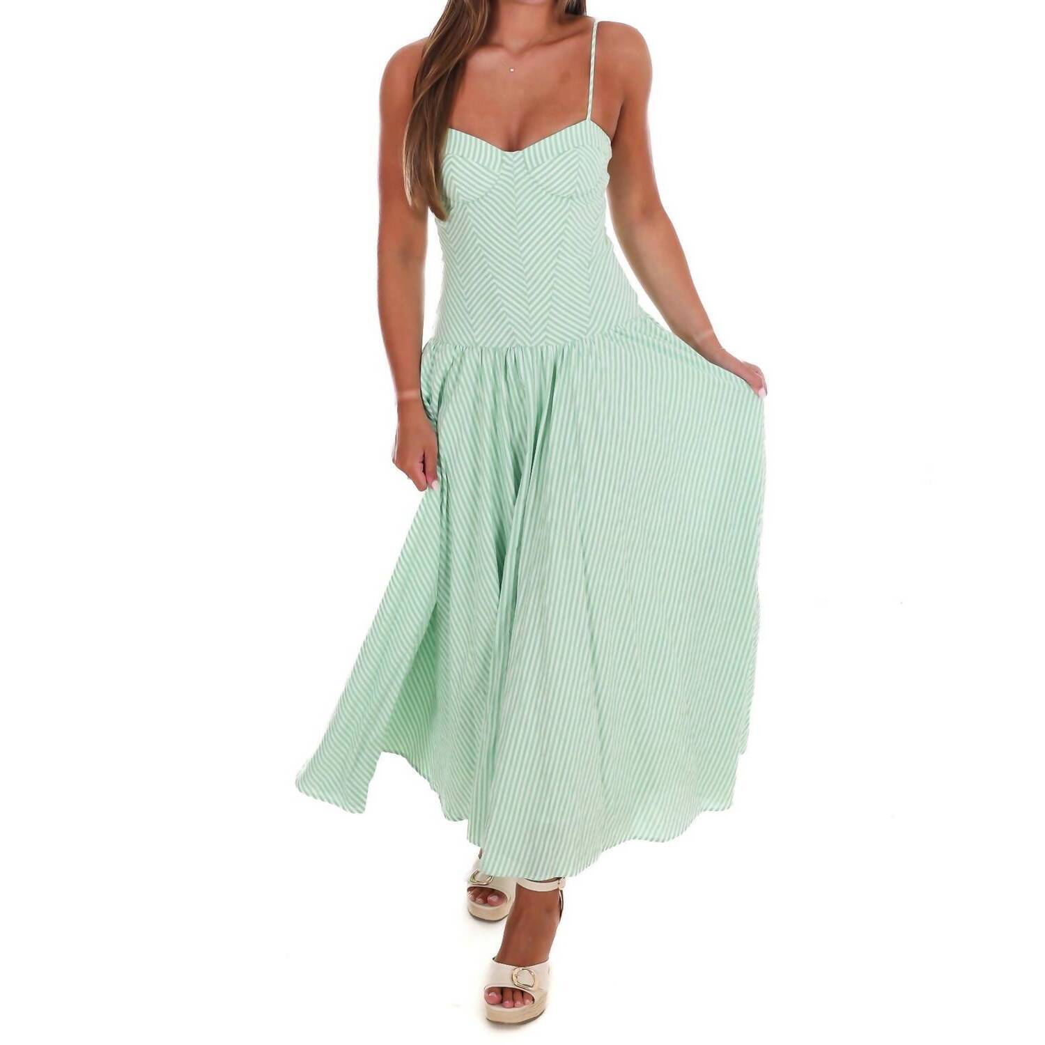 New Tcec Oceanview Striped Maxi Dress In Green